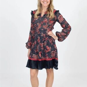 [By Timo] Navy/Red Paisley Pattern Dress - Size XS NWT